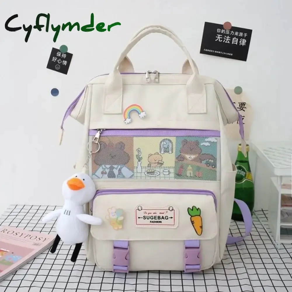 Cyflymder 5Pcs/set Canvas School Backpacks Women Lovely School Bags for Teenage Girls Bookbags Students Travel Shoulder Bags Ladies