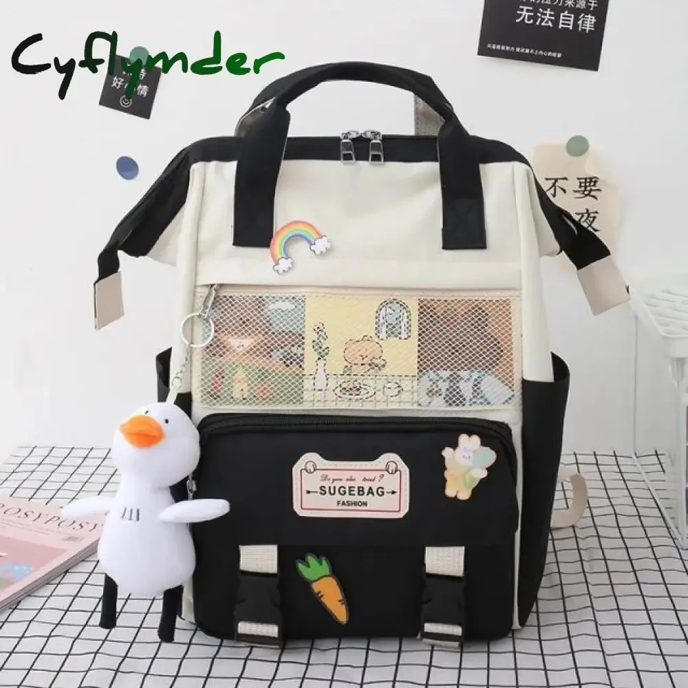 Cyflymder 5Pcs/set Canvas School Backpacks Women Lovely School Bags for Teenage Girls Bookbags Students Travel Shoulder Bags Ladies