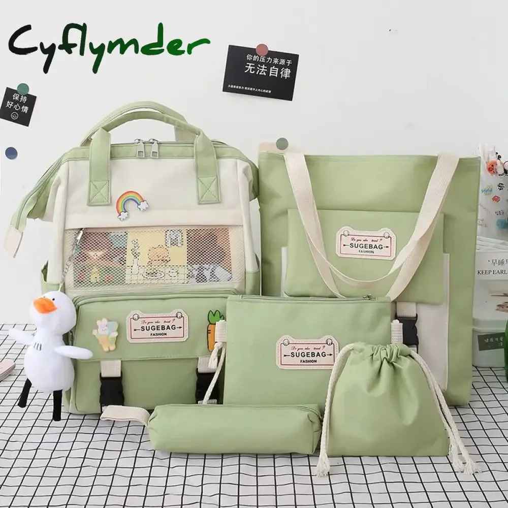Cyflymder 5Pcs/set Canvas School Backpacks Women Lovely School Bags for Teenage Girls Bookbags Students Travel Shoulder Bags Ladies