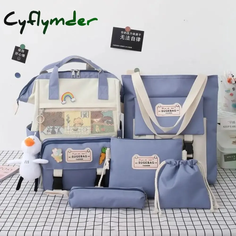 Cyflymder 5Pcs/set Canvas School Backpacks Women Lovely School Bags for Teenage Girls Bookbags Students Travel Shoulder Bags Ladies