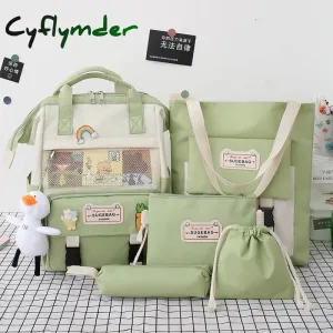 Cyflymder 5Pcs/set Canvas School Backpacks Women Lovely School Bags for Teenage Girls Bookbags Students Travel Shoulder Bags Ladies
