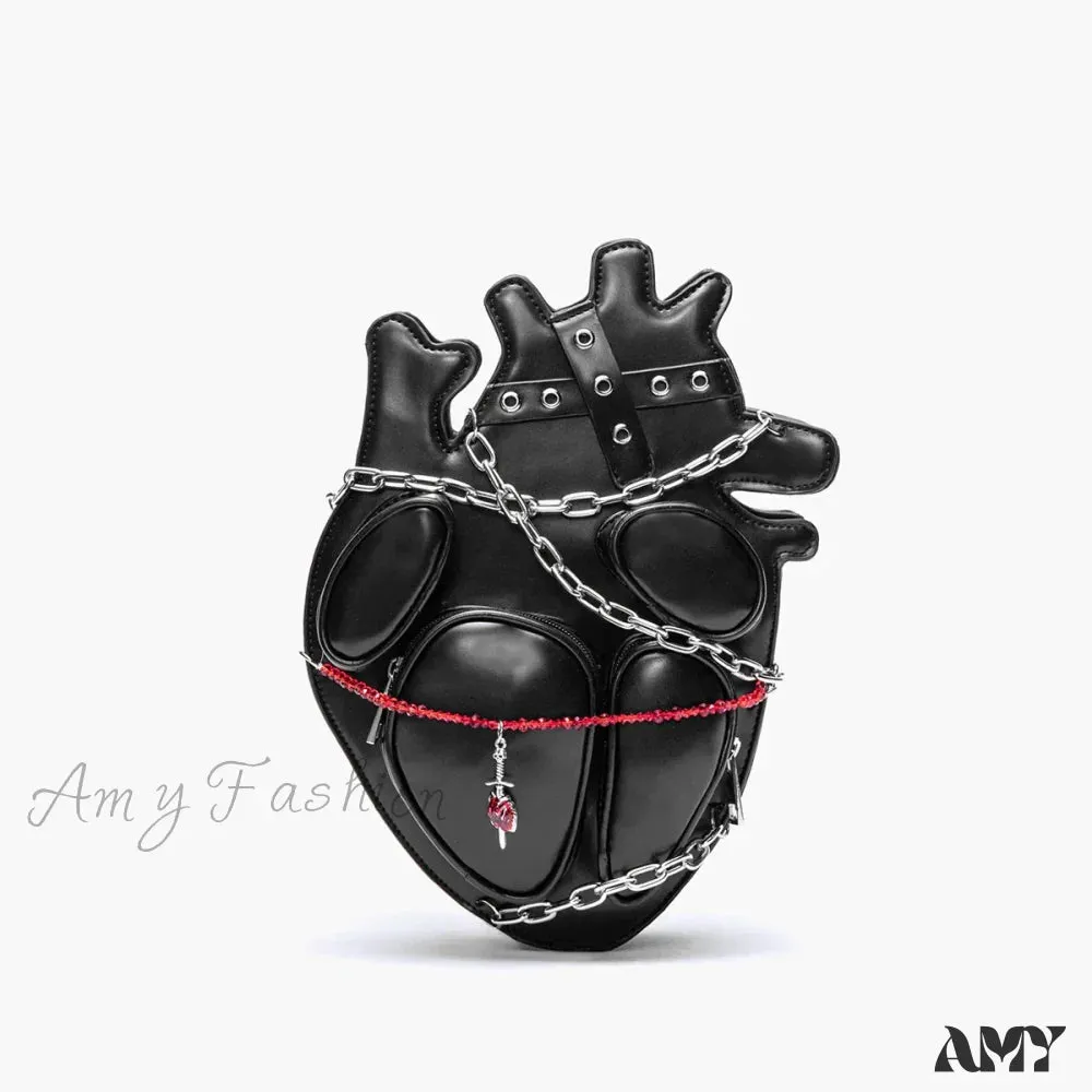 Dark Sexy Heart Style Bag Original Punk Chain Shoulder Metal Binding Gothic