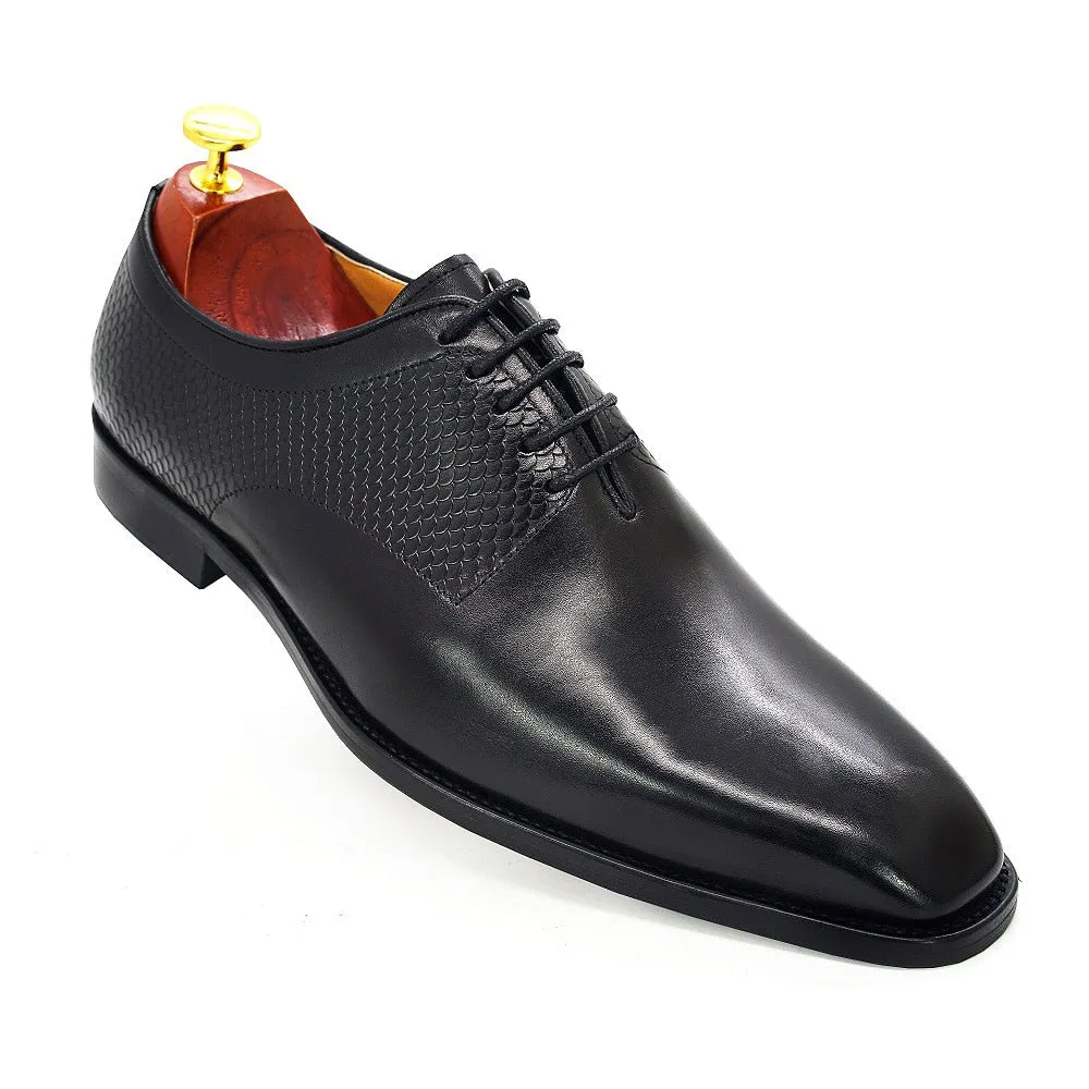 Genuine Leather with Snake Print Pattern Oxford Shoes