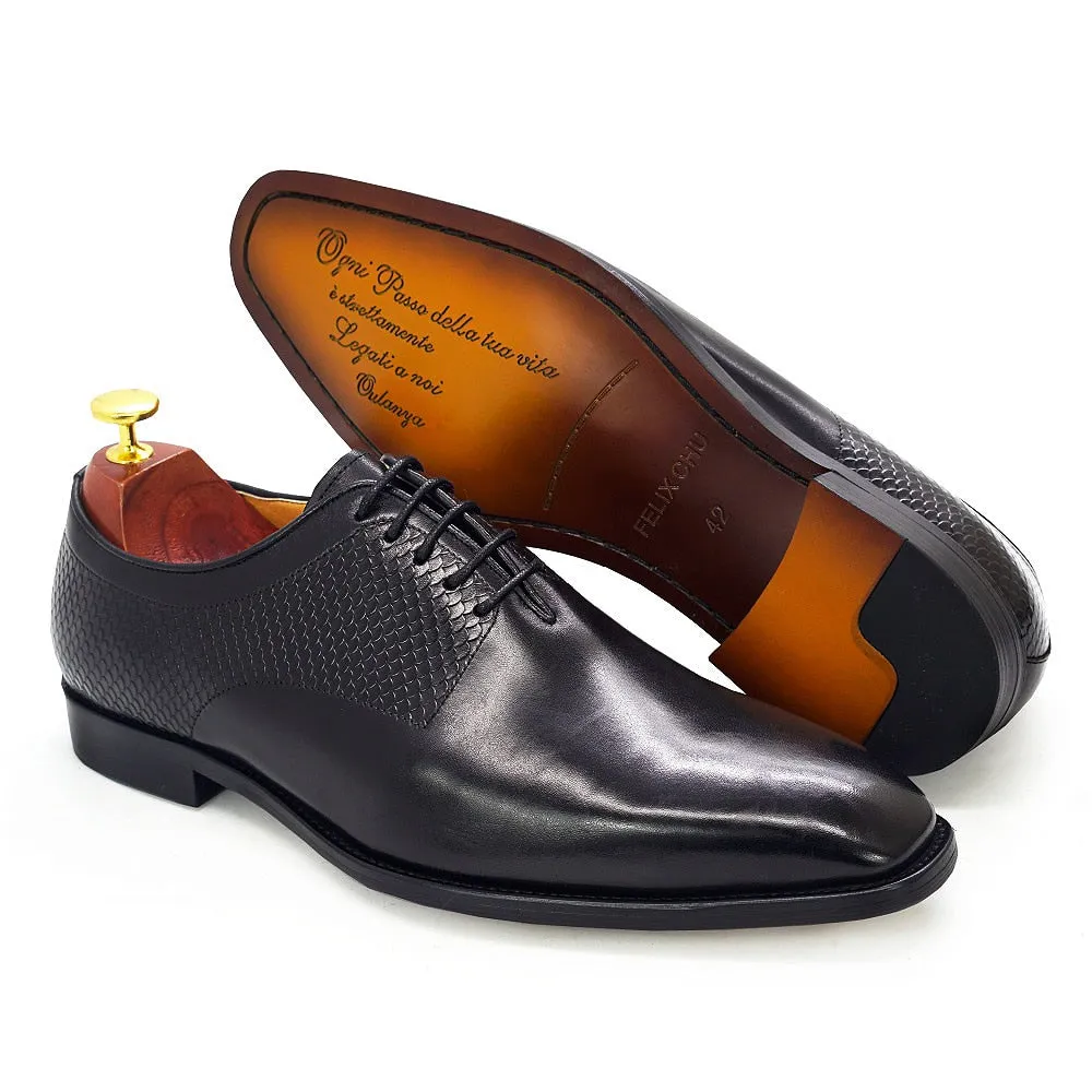 Genuine Leather with Snake Print Pattern Oxford Shoes