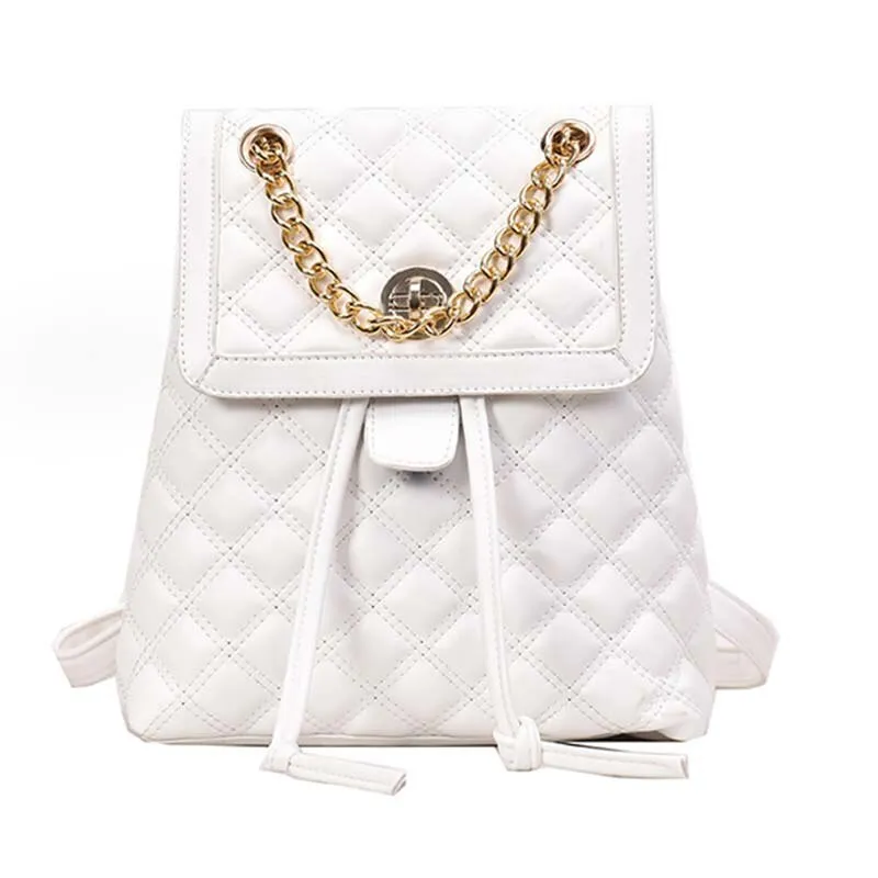 Herald Fashion Women Leather Backpack Plaid School Bag For Teenage Girls Vintage Chain Female Drawstring Travel Bagpack Mochila