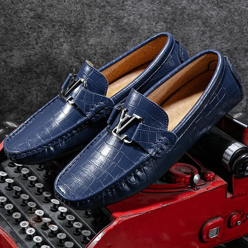 High Quality Genuine Leather Men's Casual Shoes Brand Cowhide Leather Shoes Crocodile Pattern Loafers Ladies Moccasin Flat Shoes