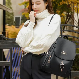 High Quality Soft Leather Backpacks For Women Solid Color Simple Girls School Bags