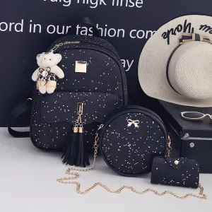 High Quality Women Pu Leather Backpacks Fashion 3 Pieces Set School Bags for Teenager Girls Casual Female Travel Laptop Backpack