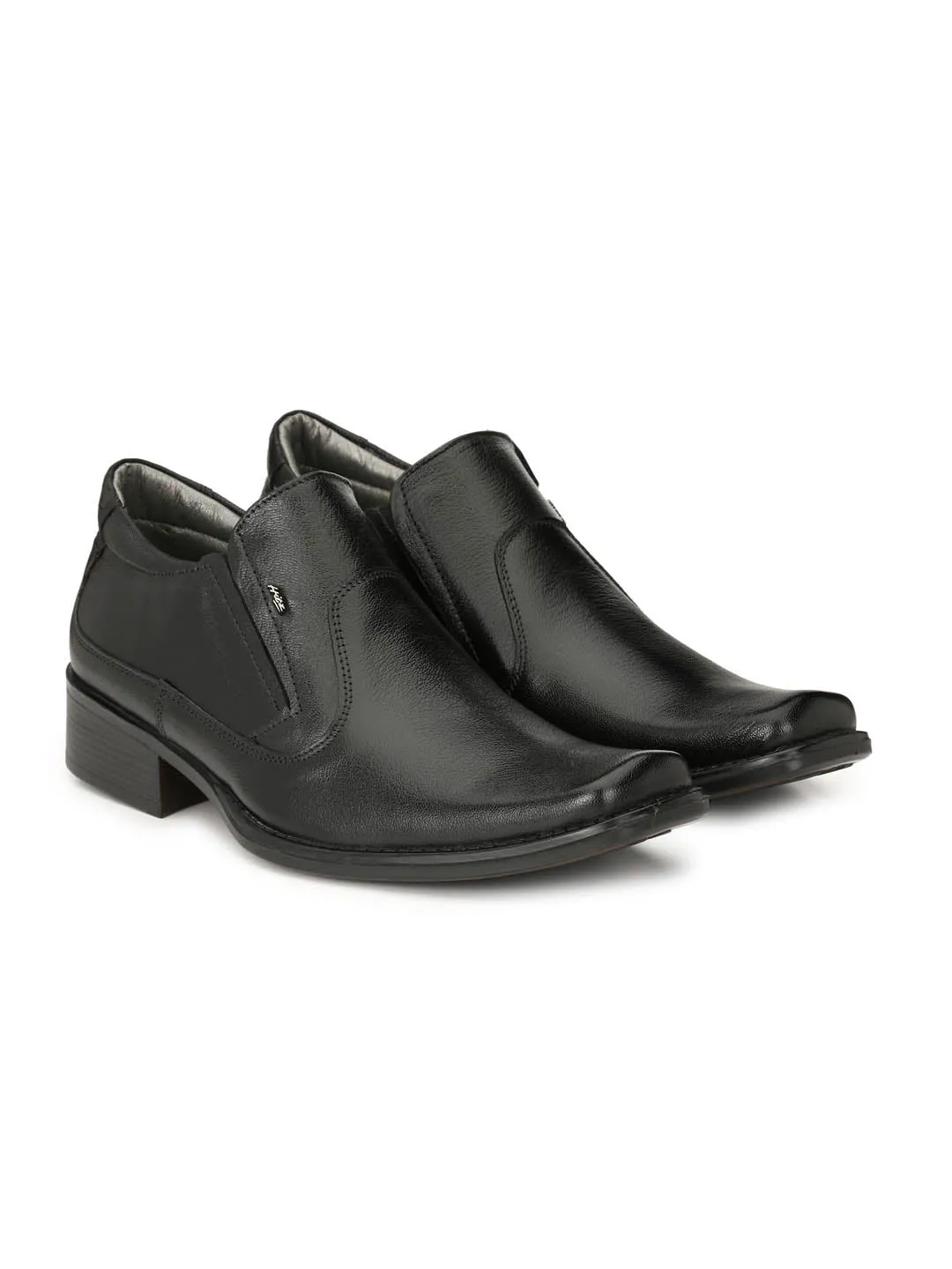 Hitz Men's Black Leather Slip On Formal Shoes