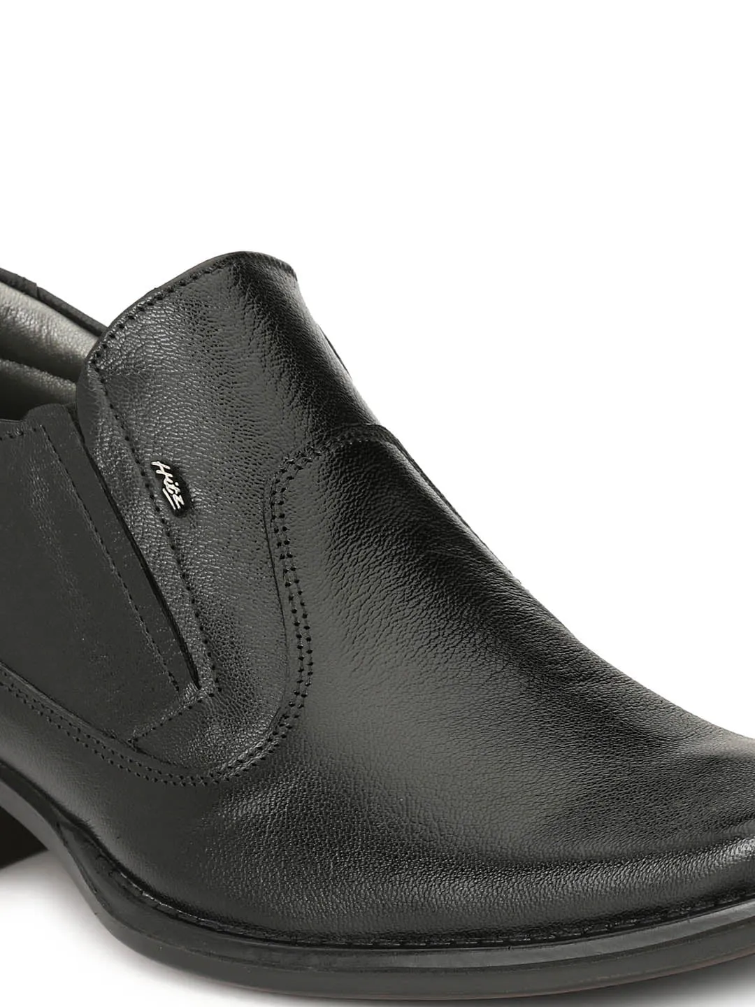Hitz Men's Black Leather Slip On Formal Shoes