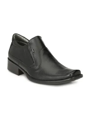 Hitz Men's Black Leather Slip On Formal Shoes