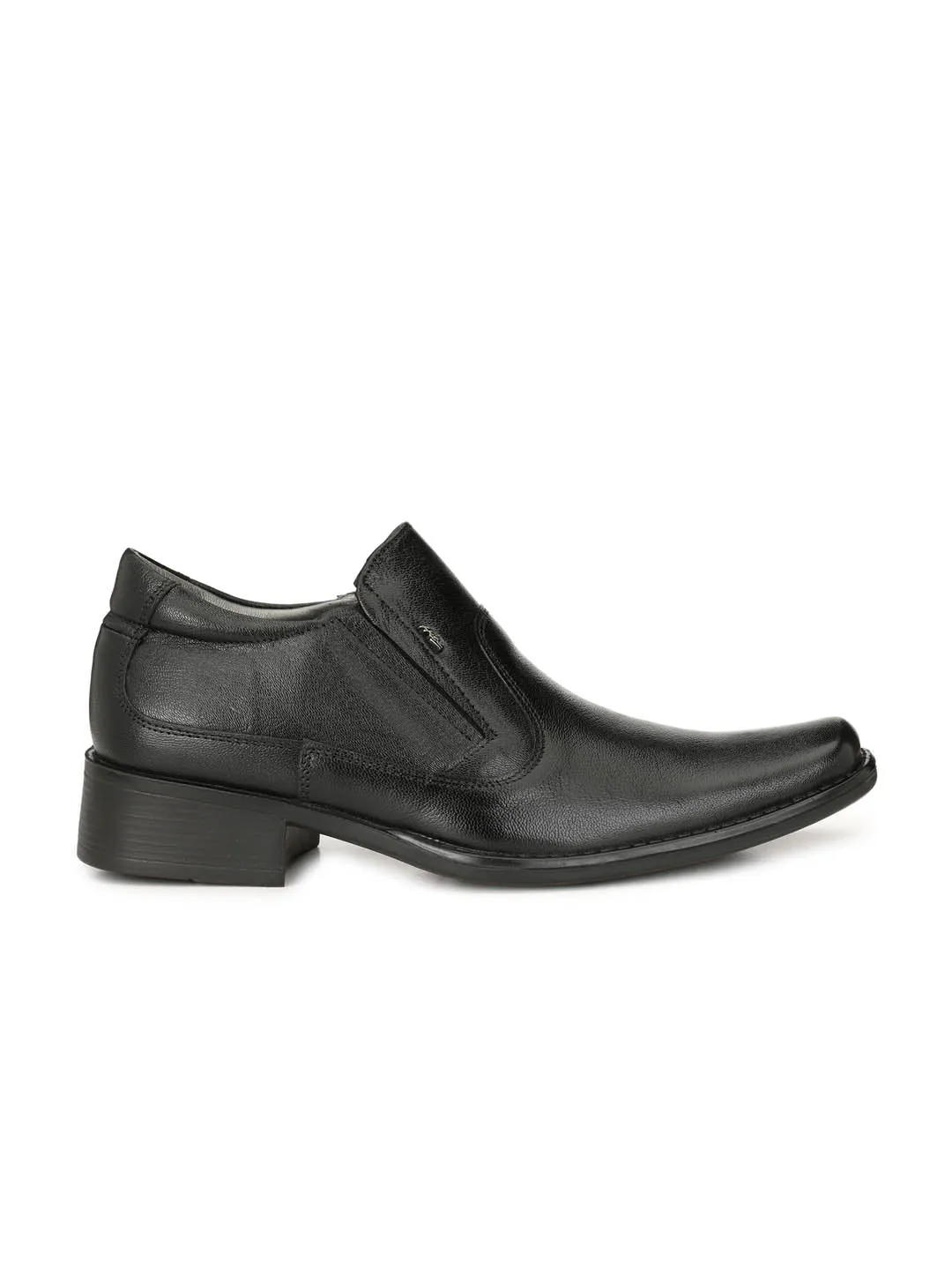 Hitz Men's Black Leather Slip On Formal Shoes