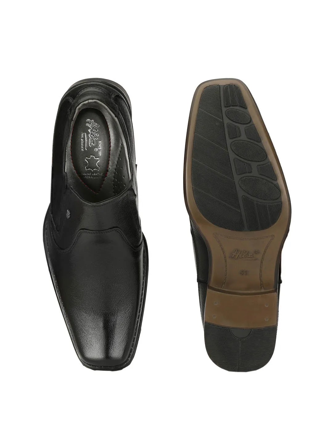 Hitz Men's Black Leather Slip On Formal Shoes