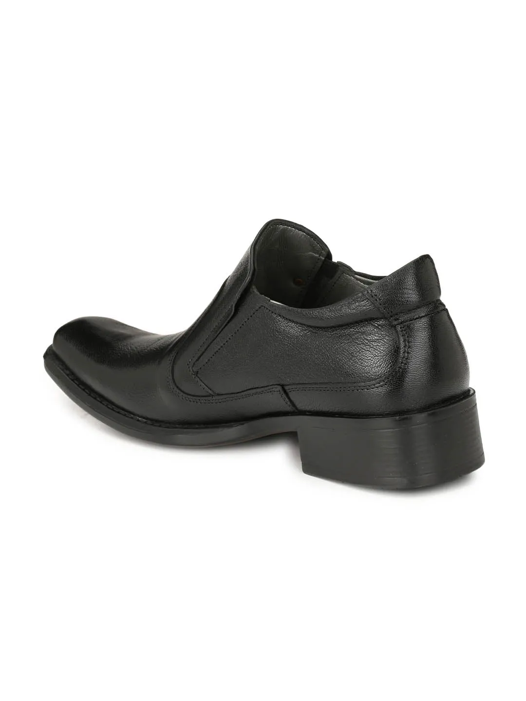 Hitz Men's Black Leather Slip On Formal Shoes