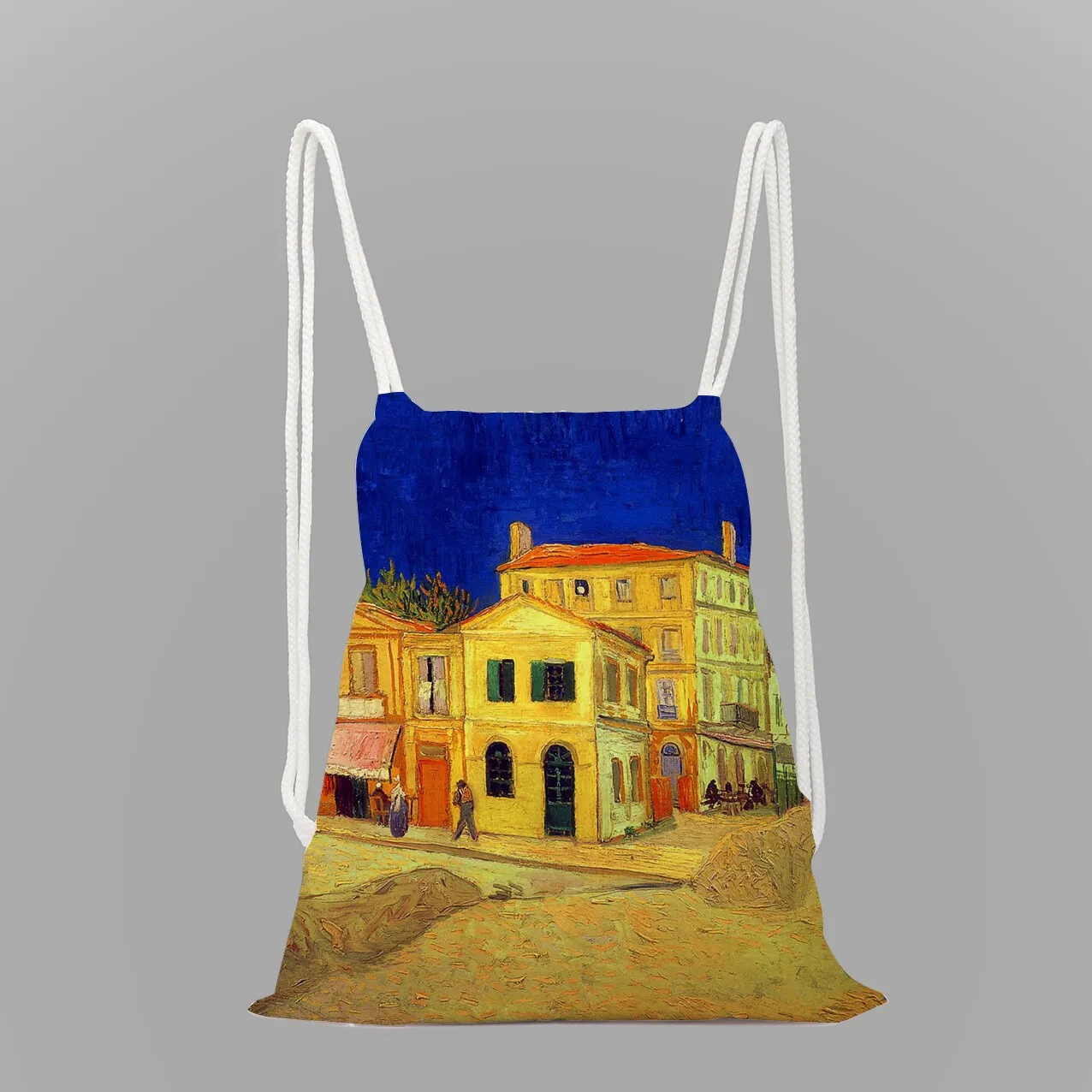 Impressionist oil painting rope drawstring pocket leisure backpack youth storage bag women men travel bag