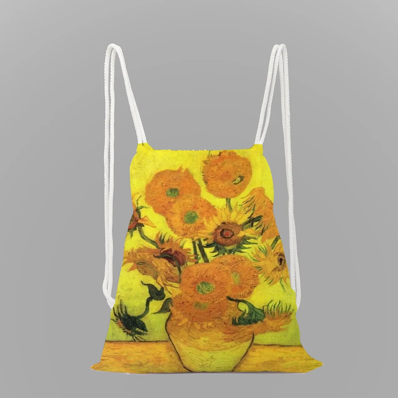 Impressionist oil painting rope drawstring pocket leisure backpack youth storage bag women men travel bag