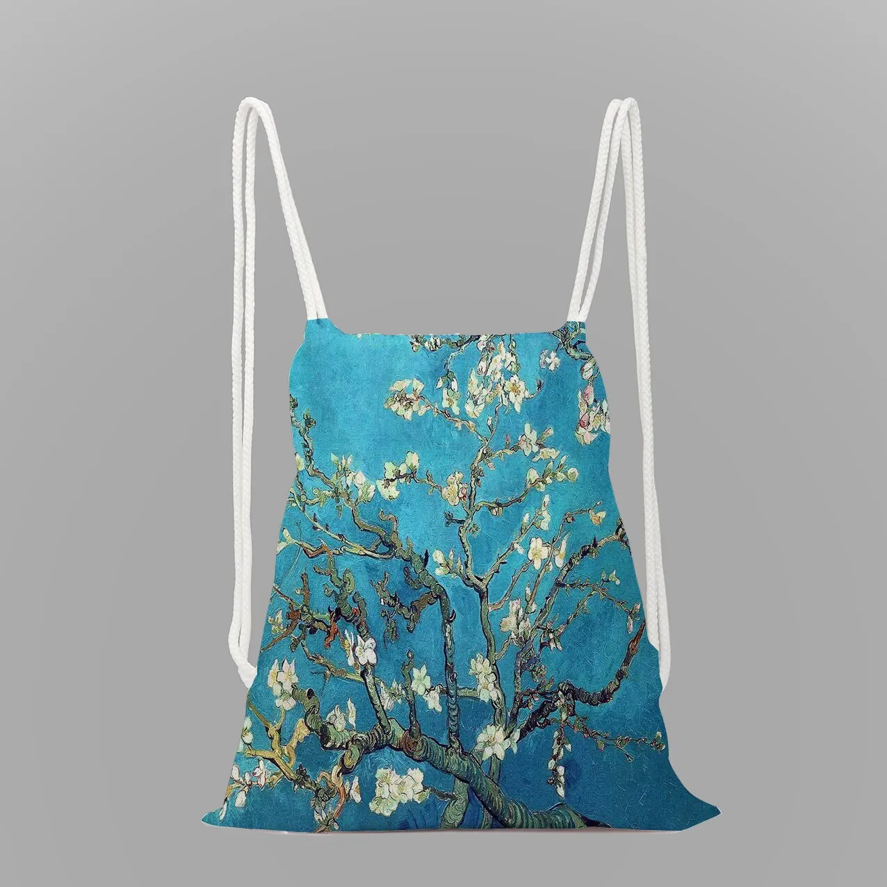 Impressionist oil painting rope drawstring pocket leisure backpack youth storage bag women men travel bag
