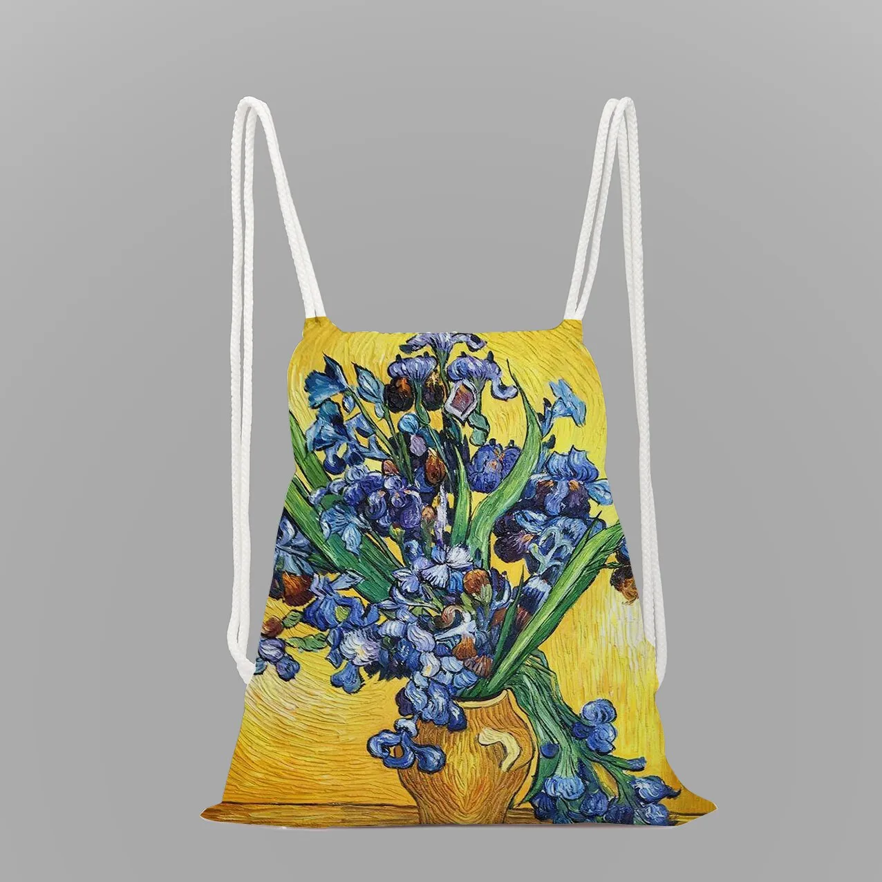 Impressionist oil painting rope drawstring pocket leisure backpack youth storage bag women men travel bag