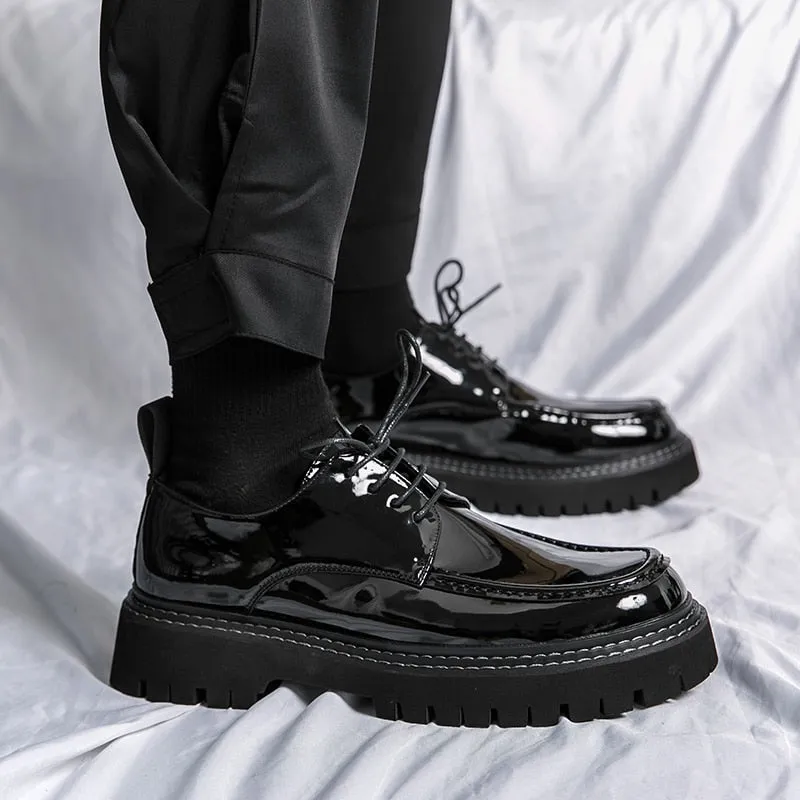 Italian Fashion Leather Shoes Moccasins For Men Casual Man Shoe Business Male Formal Pointed Fashion Wedding Black Thick Sole