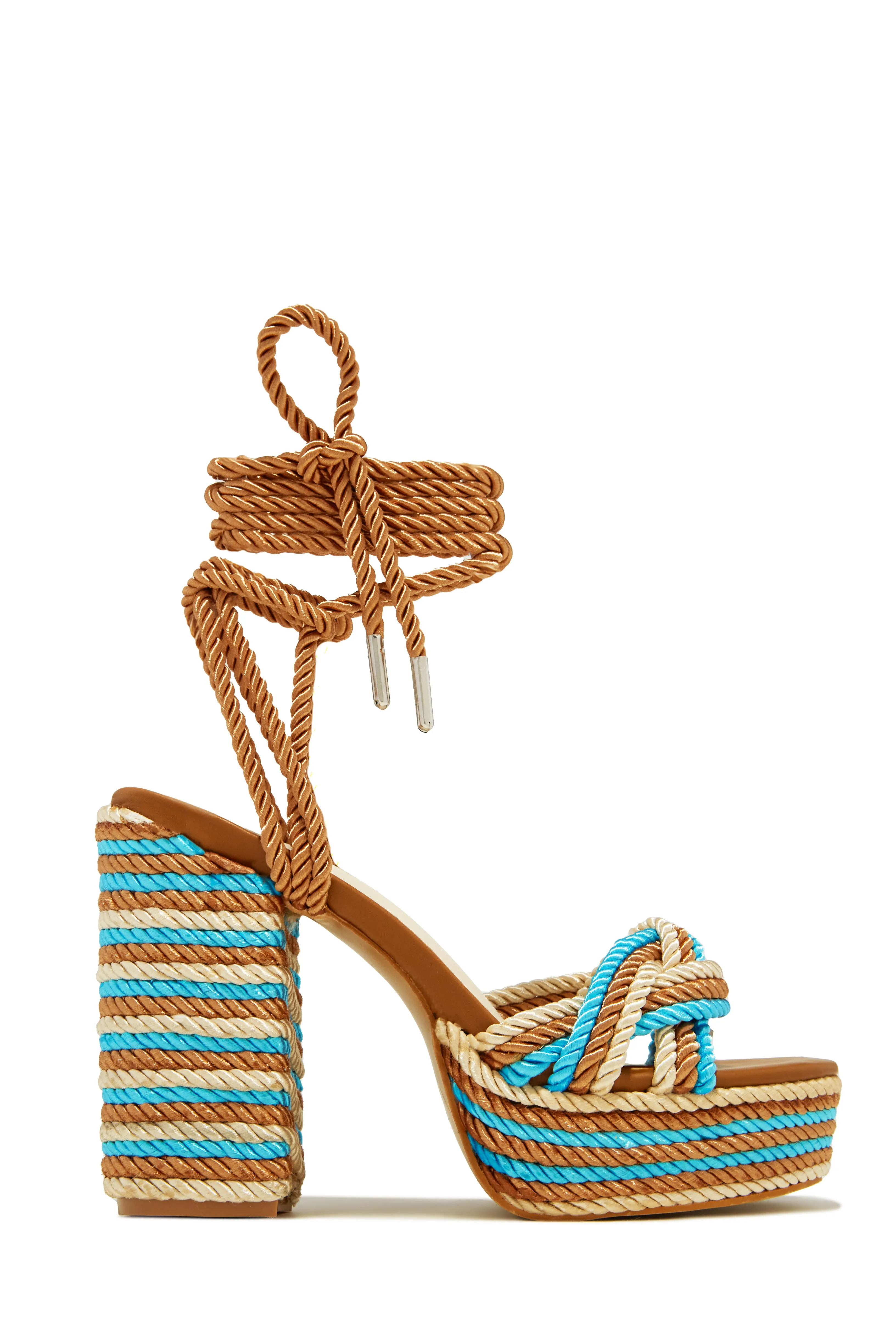 Jadin Lace Up Platform Block Heels - Green