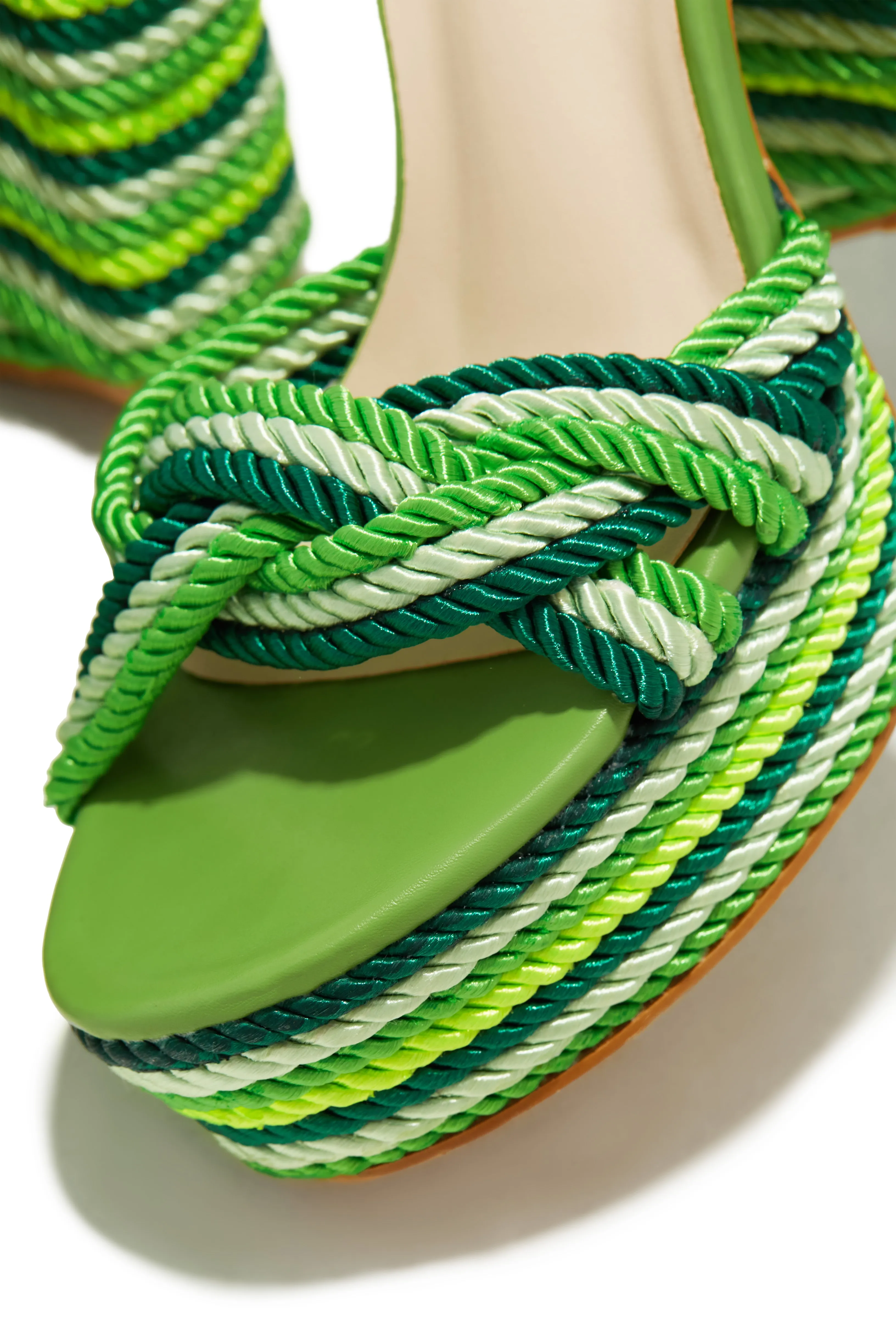 Jadin Lace Up Platform Block Heels - Green