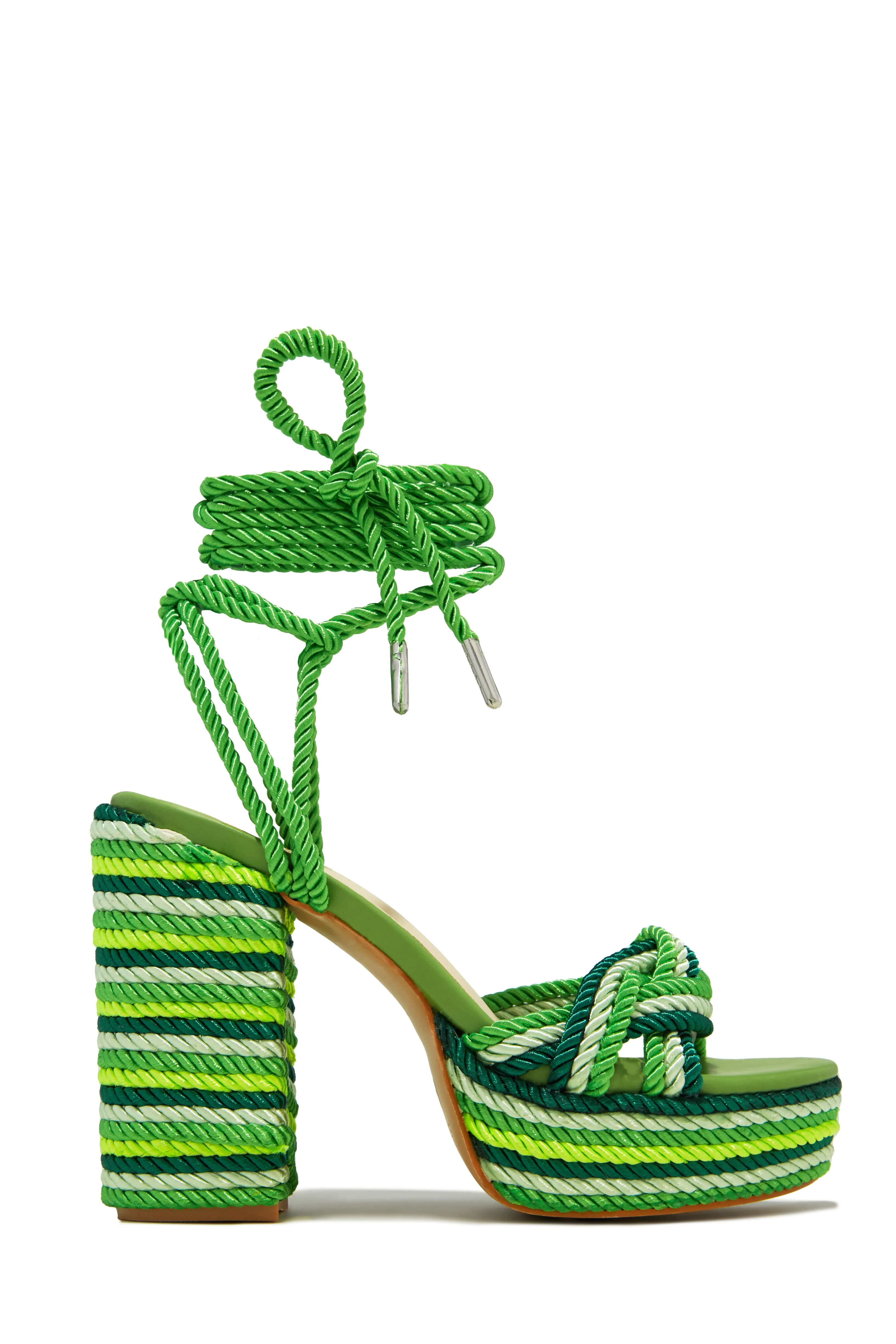 Jadin Lace Up Platform Block Heels - Green