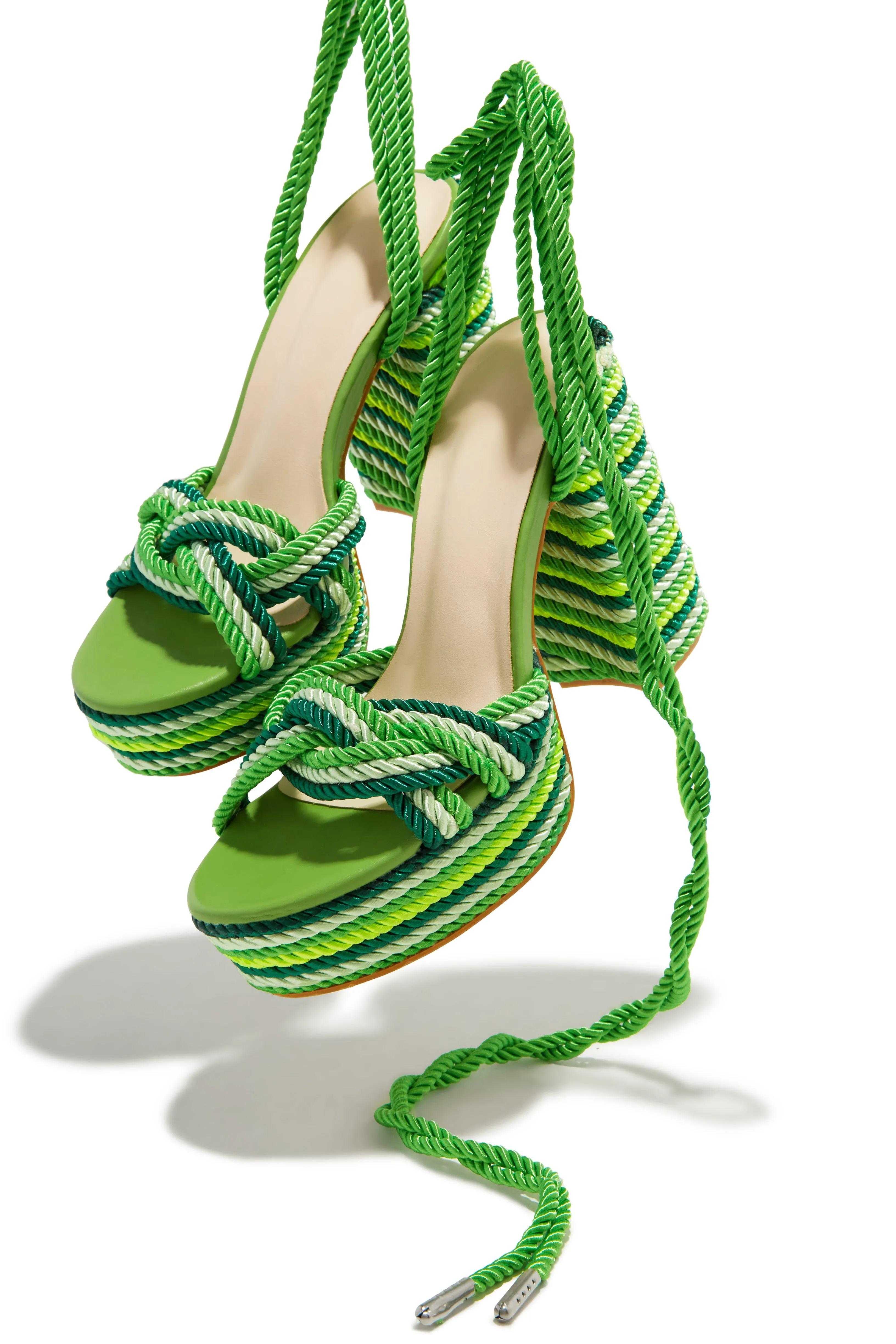Jadin Lace Up Platform Block Heels - Green