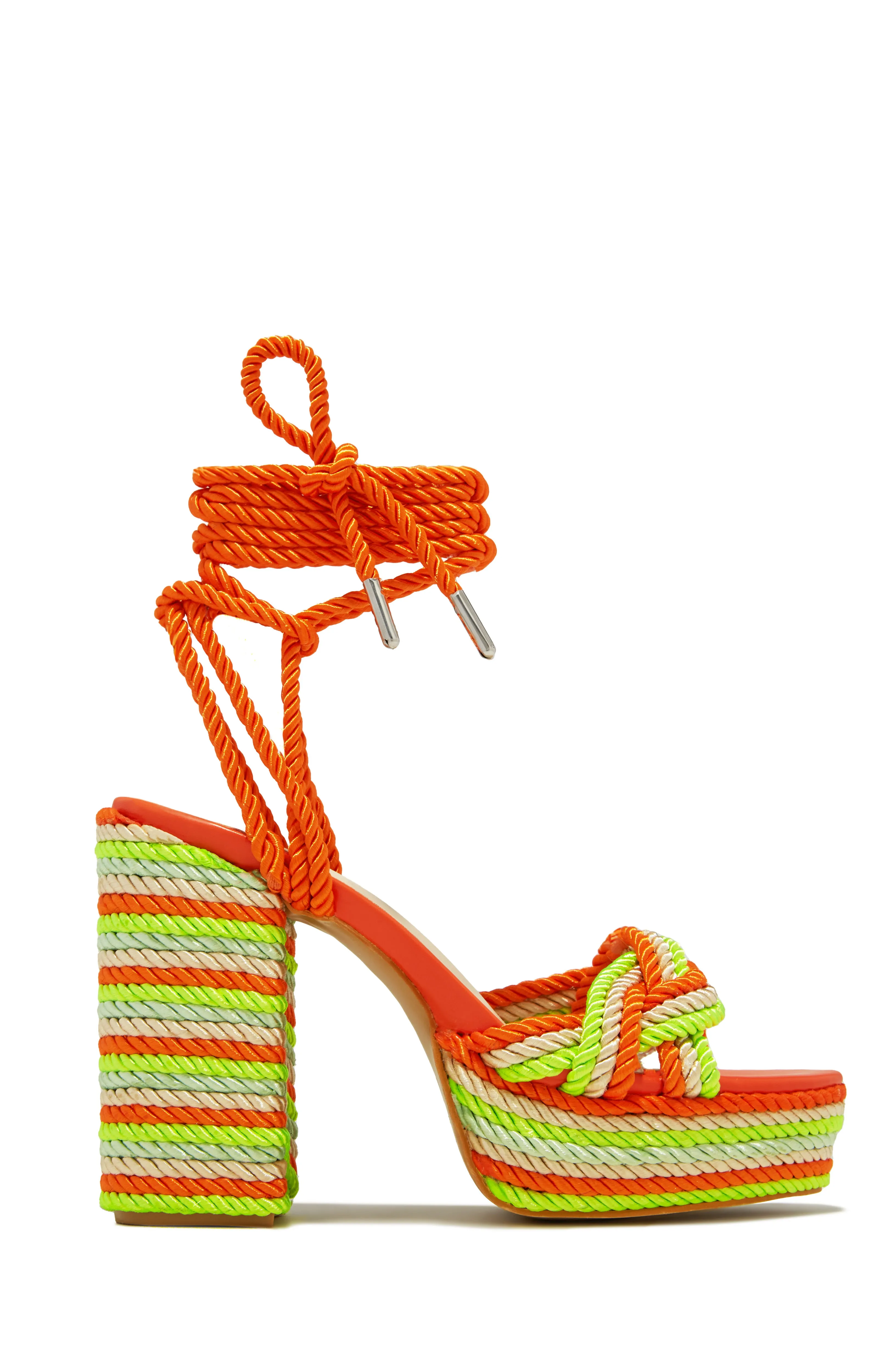 Jadin Lace Up Platform Block Heels - Green
