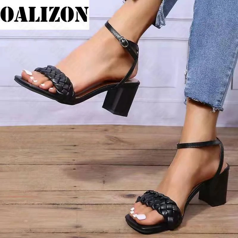 Joskaa Sexy High Heels Summer Sandals 2024 New Women Weave Chunky Shoes Designer Classic   Pumps Plus Size Slippers Female Slides
