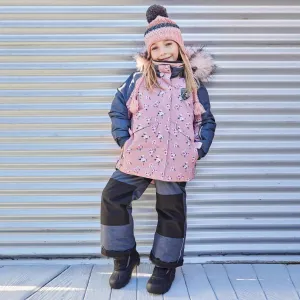 Mini Roses Two Piece Girls Snowsuit With Printed Jacket Dusty Rose | DEUX PAR DEUX