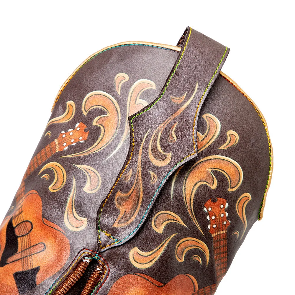 Pointy Leather Mid-Calf Country Western Boots