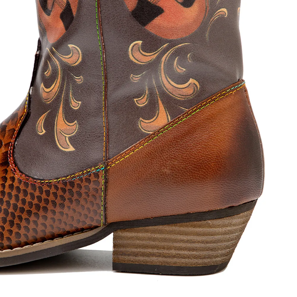 Pointy Leather Mid-Calf Country Western Boots