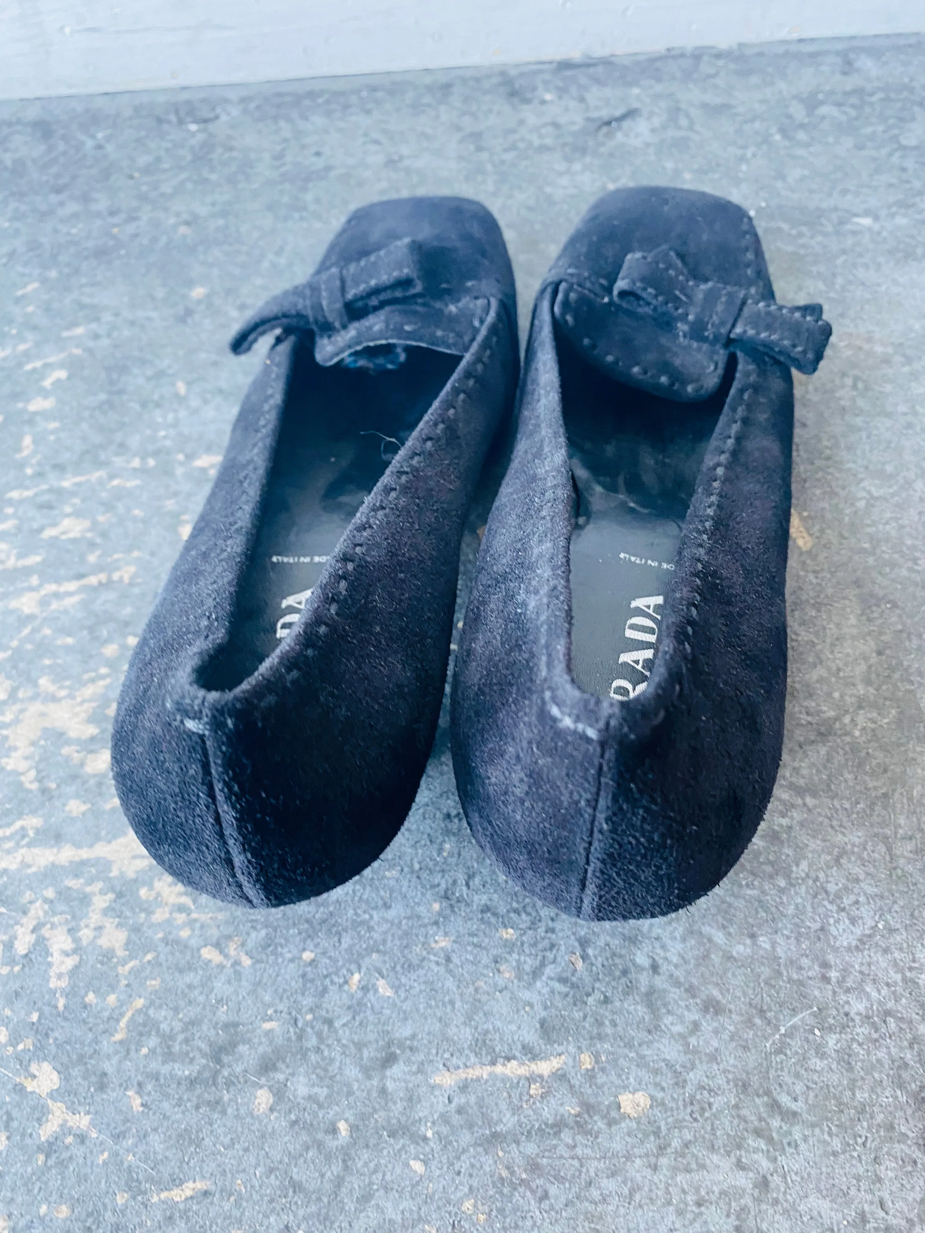 Prada Black Suede Square Toe Kitten Heels 7.5