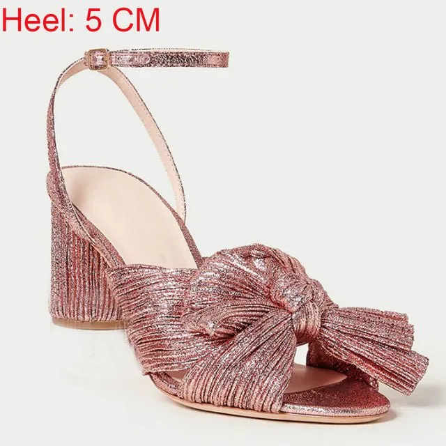 RIBETRINI Luxury Open Toe Bowknot Ankle Strap Multi-Choice Heel Sandal Shoes
