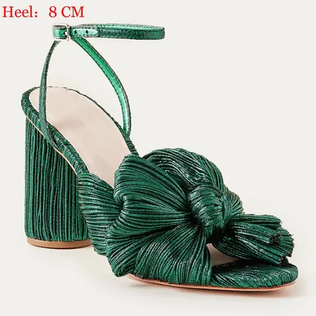 RIBETRINI Luxury Open Toe Bowknot Ankle Strap Multi-Choice Heel Sandal Shoes