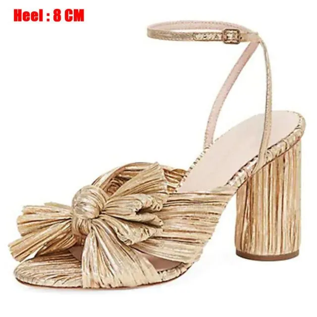 RIBETRINI Luxury Open Toe Bowknot Ankle Strap Multi-Choice Heel Sandal Shoes