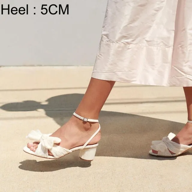 RIBETRINI Luxury Open Toe Bowknot Ankle Strap Multi-Choice Heel Sandal Shoes