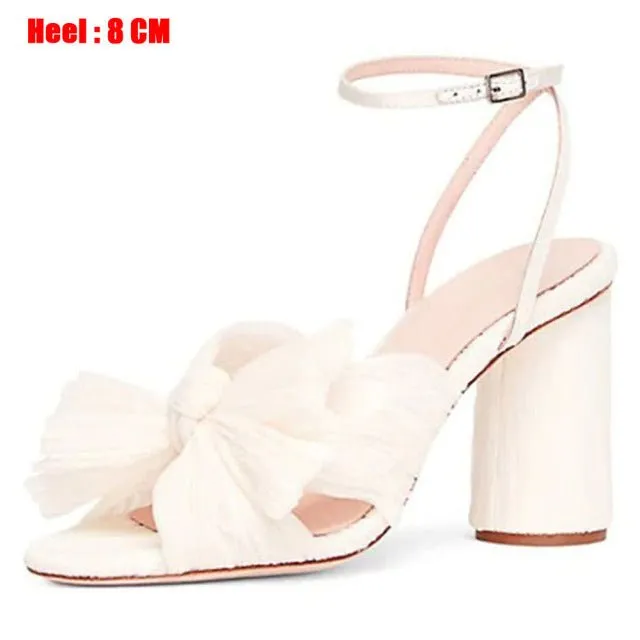 RIBETRINI Luxury Open Toe Bowknot Ankle Strap Multi-Choice Heel Sandal Shoes