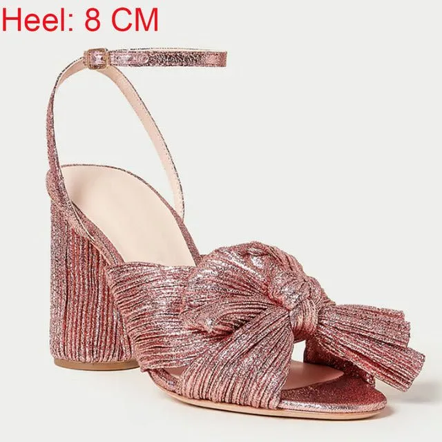 RIBETRINI Luxury Open Toe Bowknot Ankle Strap Multi-Choice Heel Sandal Shoes