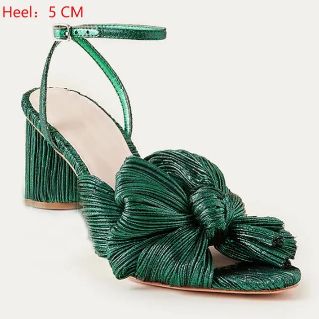 RIBETRINI Luxury Open Toe Bowknot Ankle Strap Multi-Choice Heel Sandal Shoes