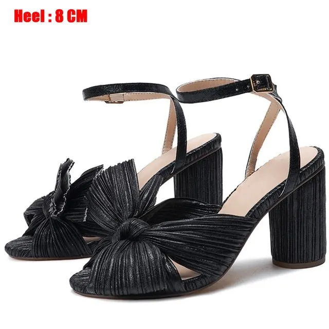 RIBETRINI Luxury Open Toe Bowknot Ankle Strap Multi-Choice Heel Sandal Shoes