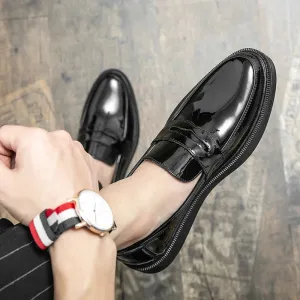 Sohiwoo  Platform Shoes Loafers Original Men Patent Leather Wedding Shoes Black Formal Business Luxury Slip-on Casual Leather Shoes