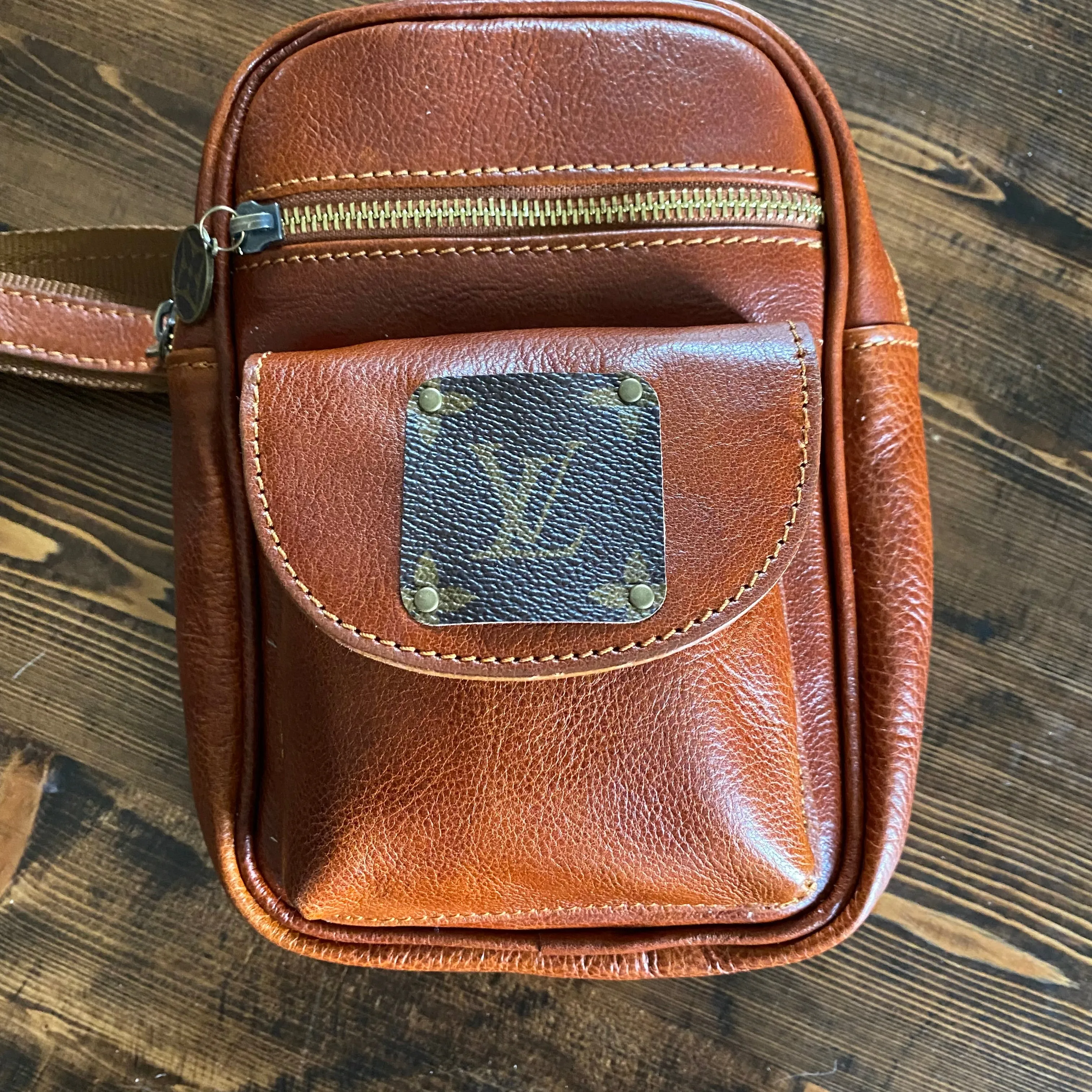 The Stork - Italian Leather Sling Bag with LV Monogram Embellishment