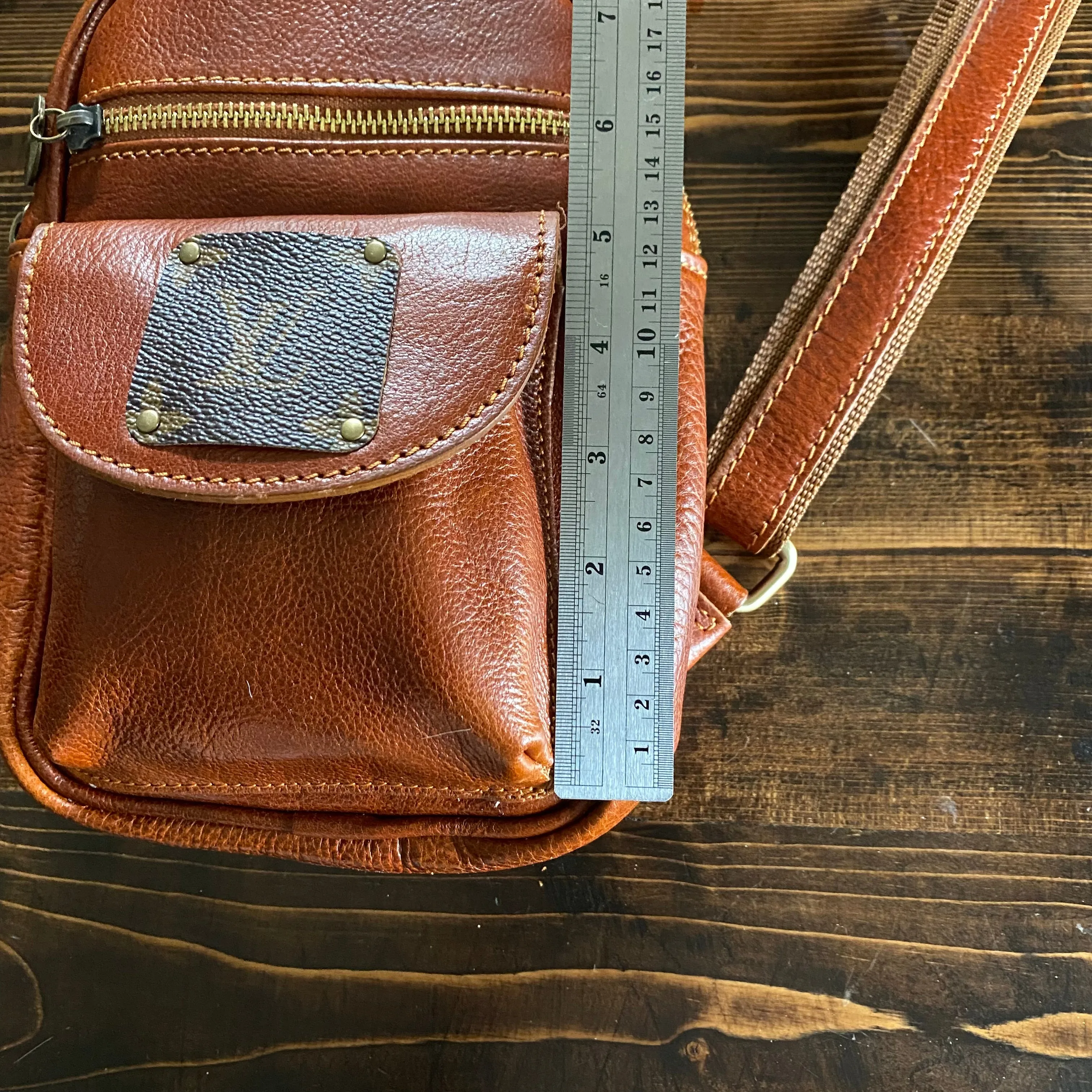 The Stork - Italian Leather Sling Bag with LV Monogram Embellishment