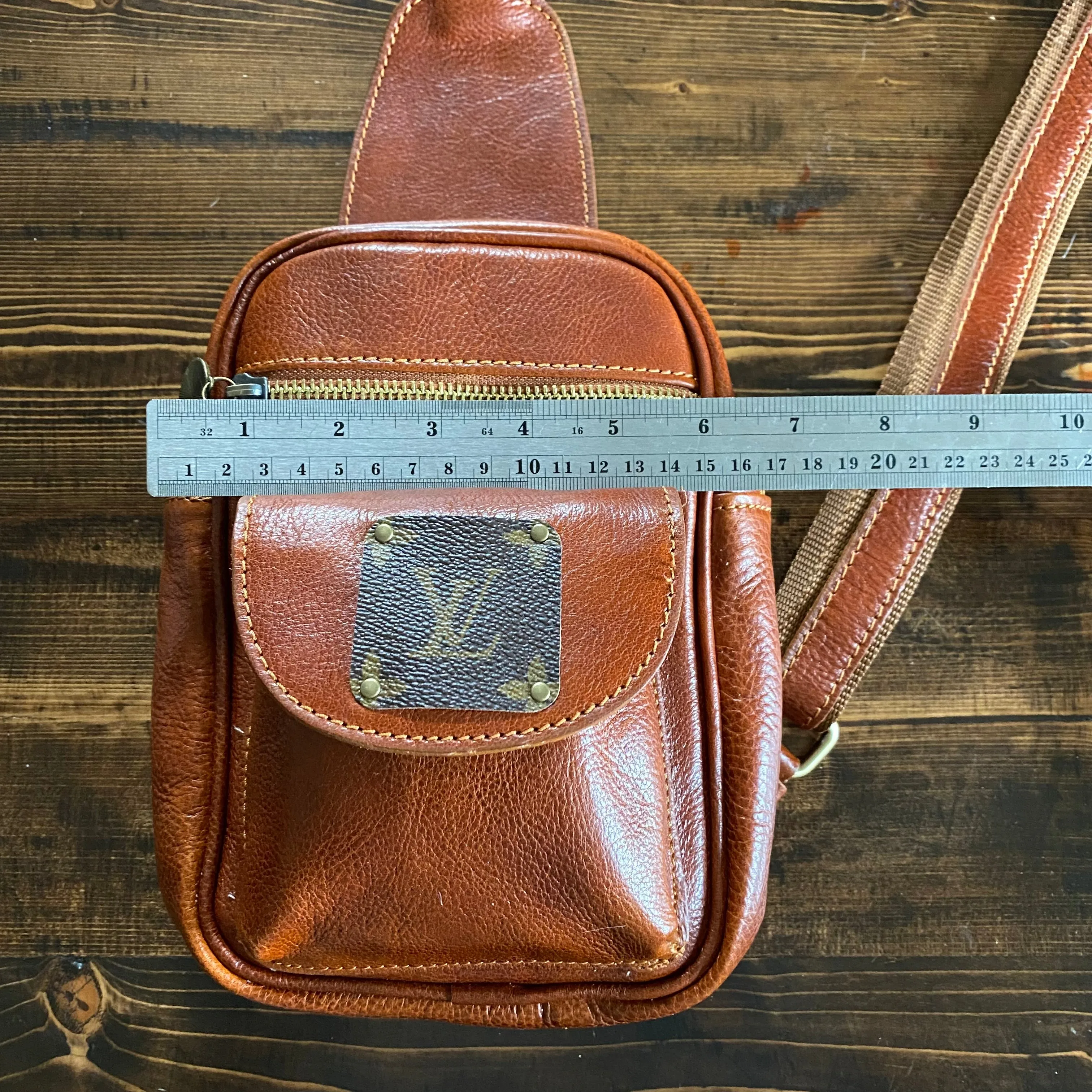 The Stork - Italian Leather Sling Bag with LV Monogram Embellishment