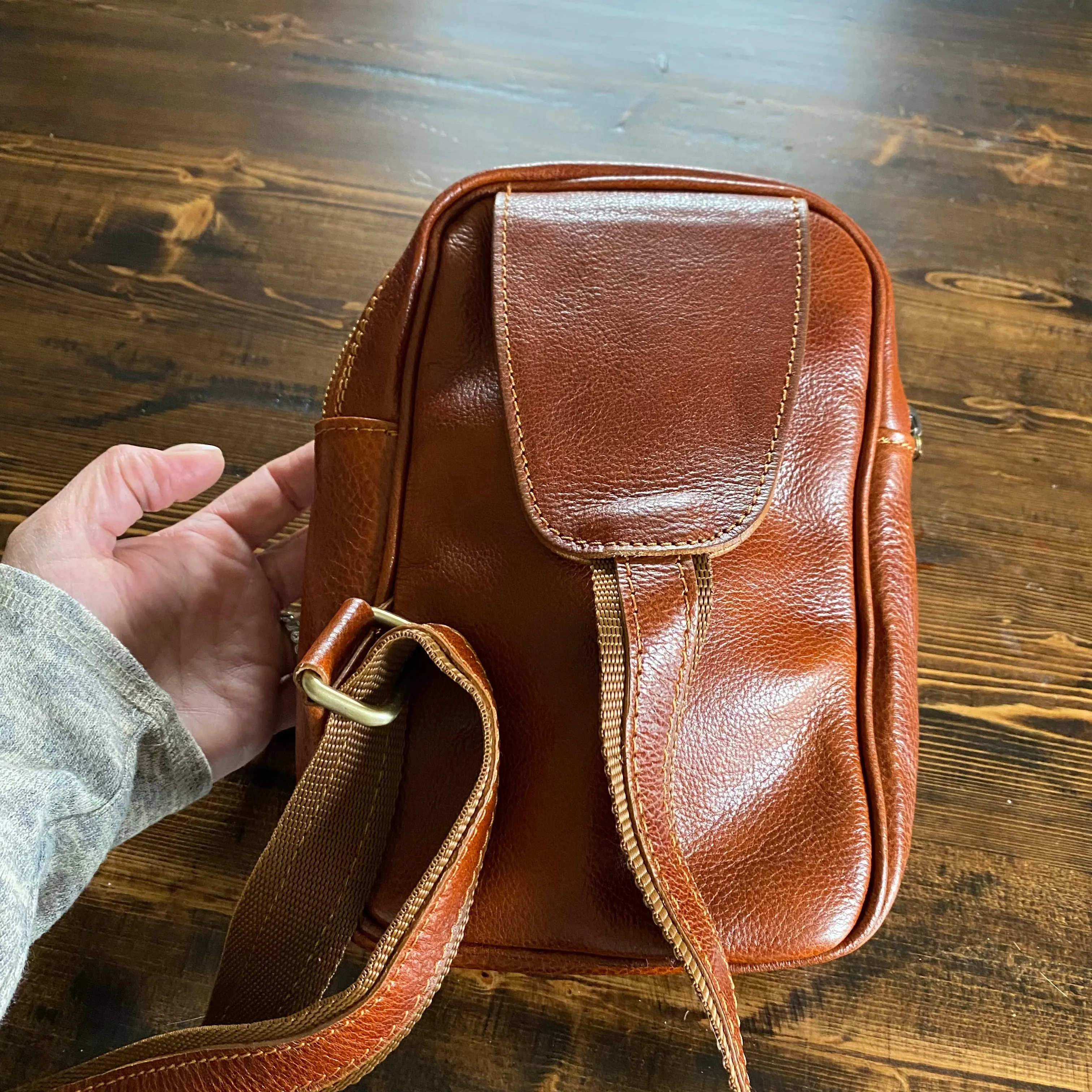 The Stork - Italian Leather Sling Bag with LV Monogram Embellishment