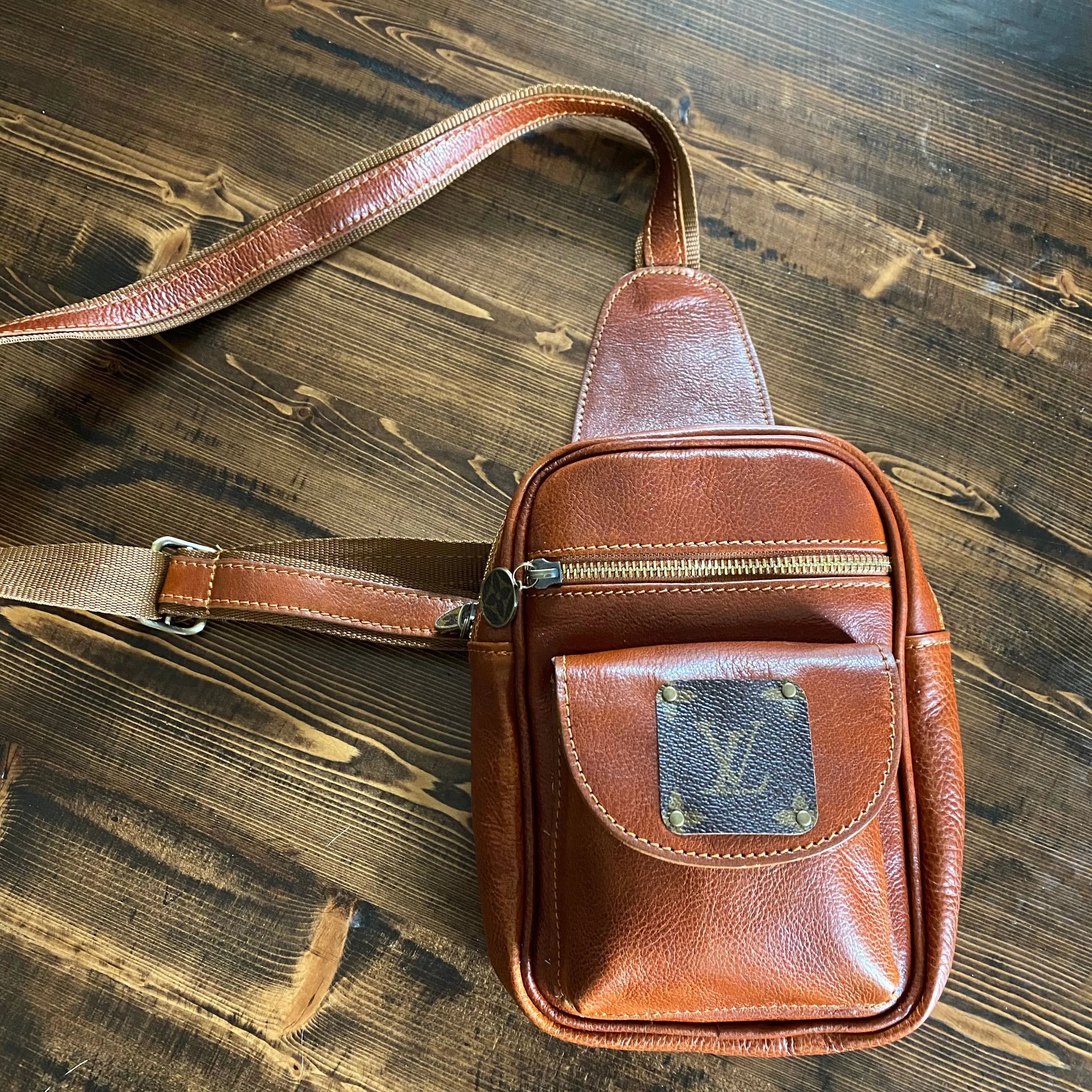 The Stork - Italian Leather Sling Bag with LV Monogram Embellishment