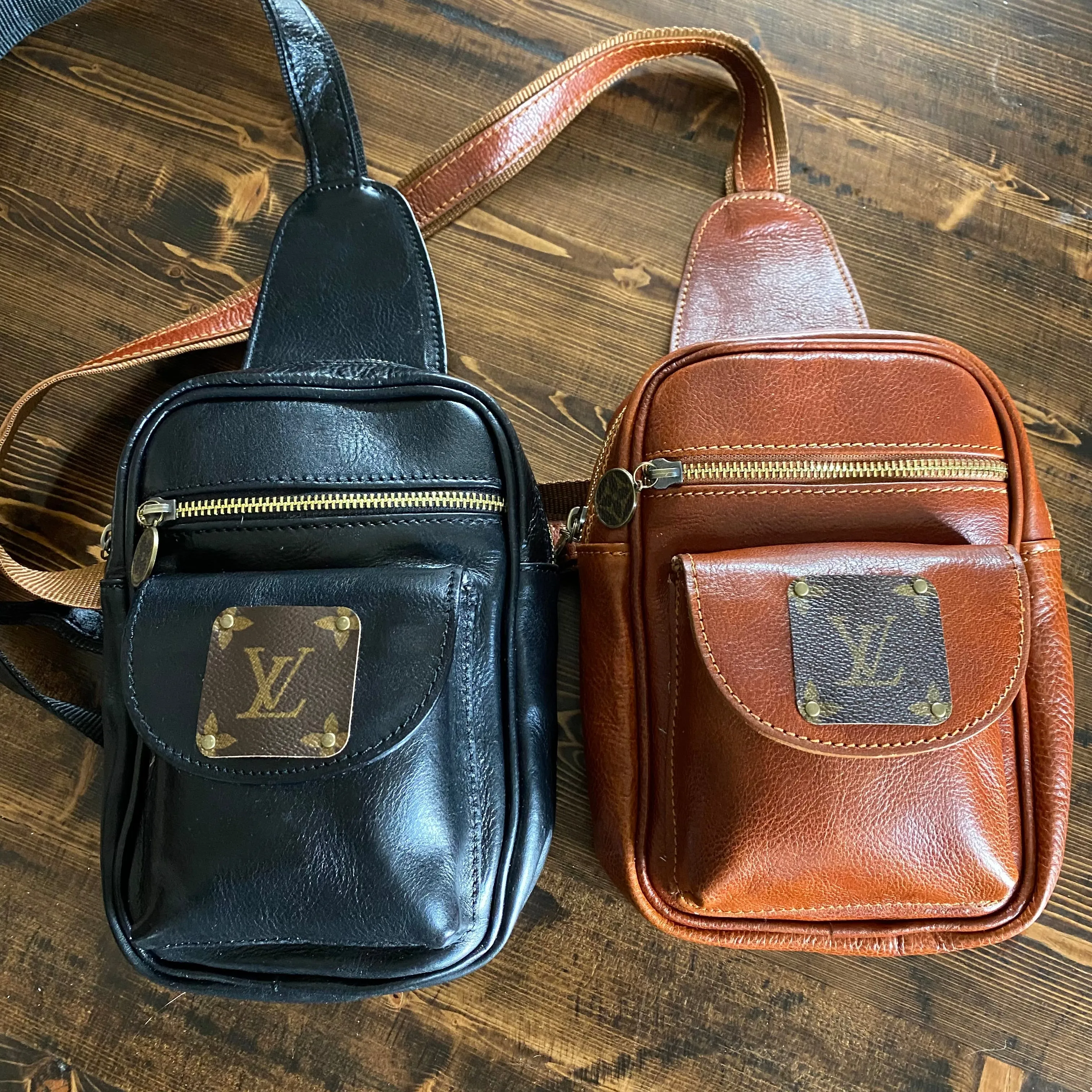 The Stork - Italian Leather Sling Bag with LV Monogram Embellishment