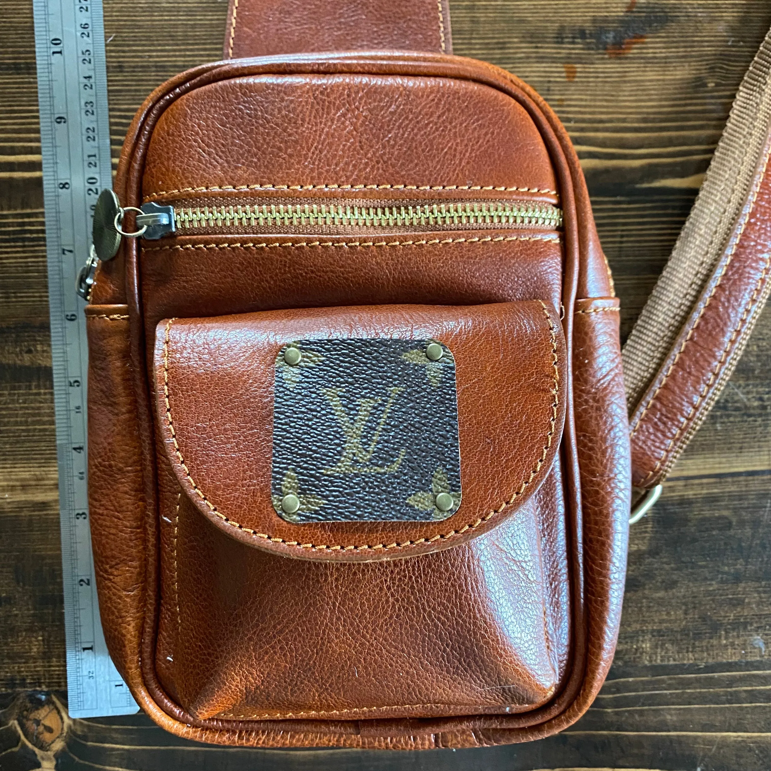 The Stork - Italian Leather Sling Bag with LV Monogram Embellishment