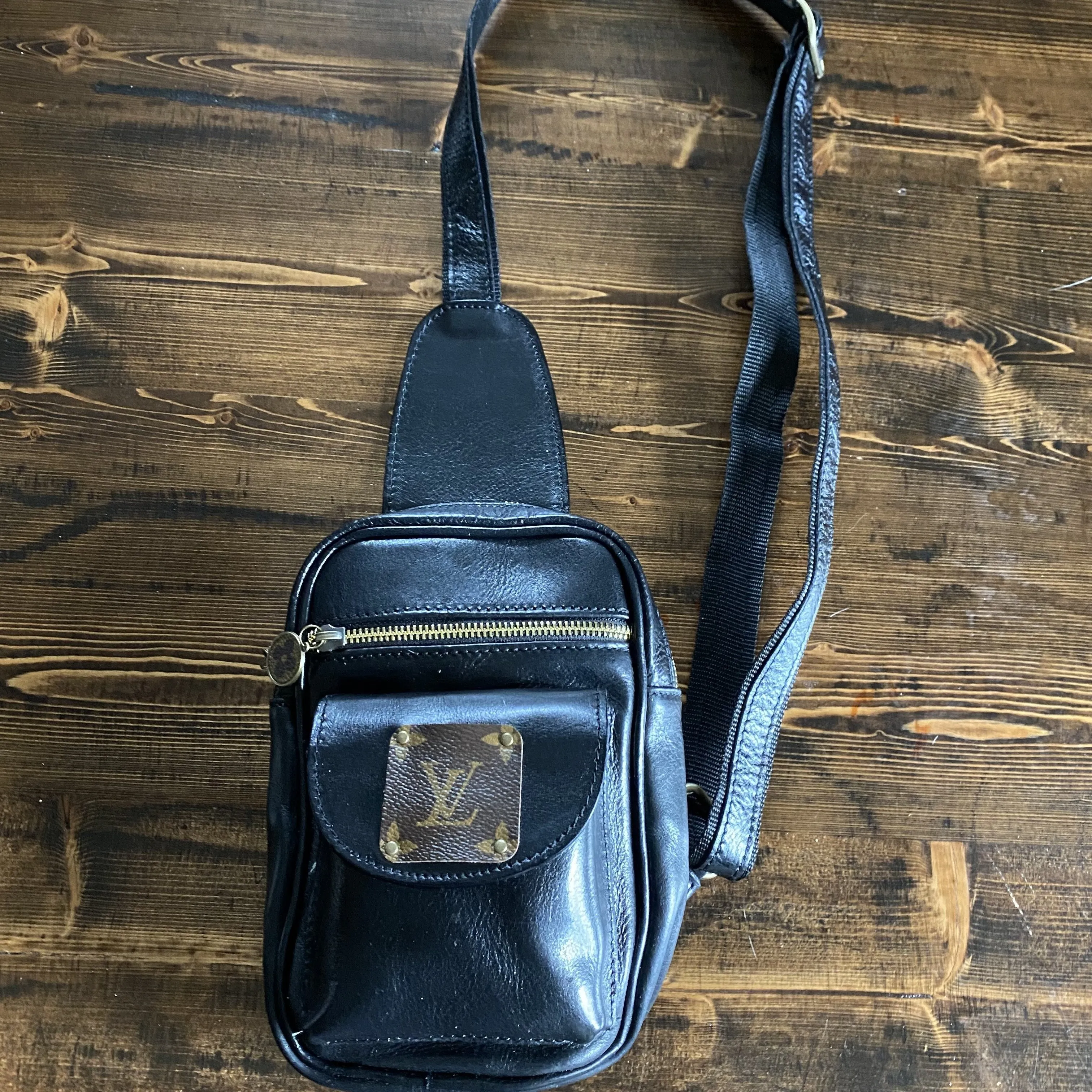 The Stork - Italian Leather Sling Bag with LV Monogram Embellishment